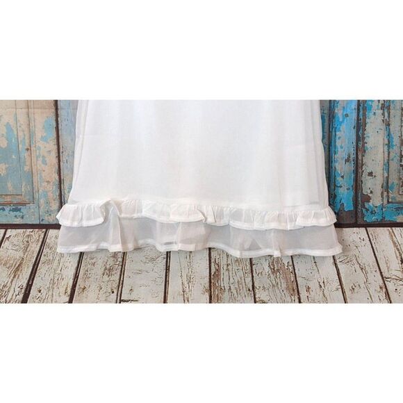 Eilly Bazar Womens Small White Back Zip Sleeveless Ruffle Hem Lace A Line Dress - Picture 5 of 8